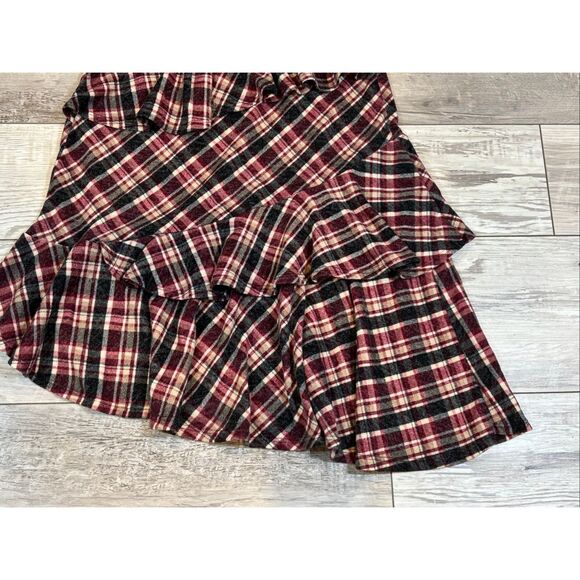Easel red and gray plaid ruffled skirt size M - Picture 3 of 11